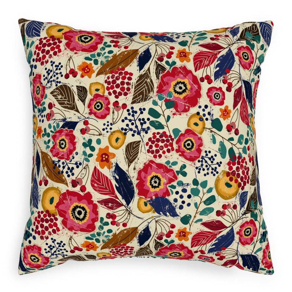 Botanical Block Print Pillow, Woven, White, 20x20, Double Sided, Multicolor
