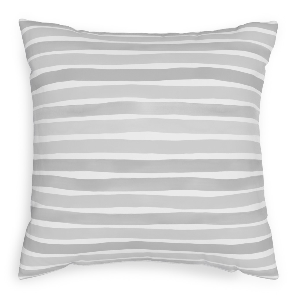 Imperfect Watercolor Stripes Pillow, Woven, White, 20x20, Double Sided, Gray, Silver Lining