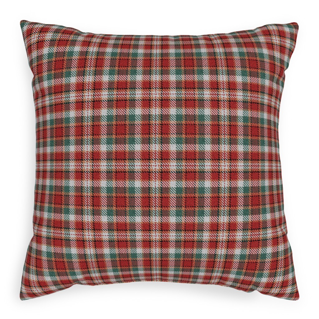 Fuzzy Look Christmas Plaid - Red and Green Pillow, Woven, White, 20x20, Double Sided, Red