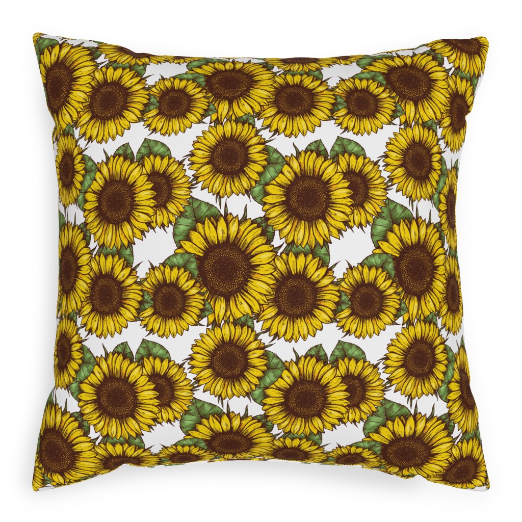 Sunflowers Pillow, Woven, White, 20x20, Double Sided, Yellow