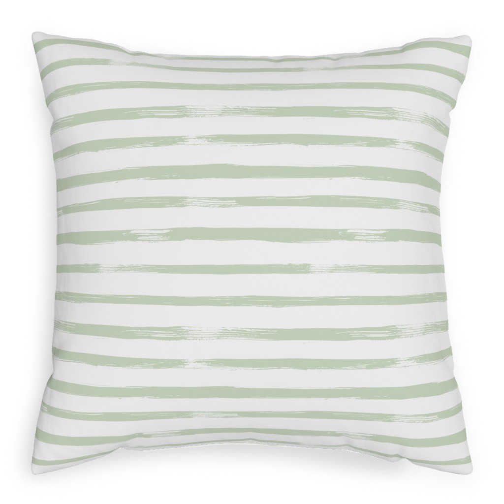 Sage and White Stripes Pillow, Woven, White, 20x20, Double Sided, Green