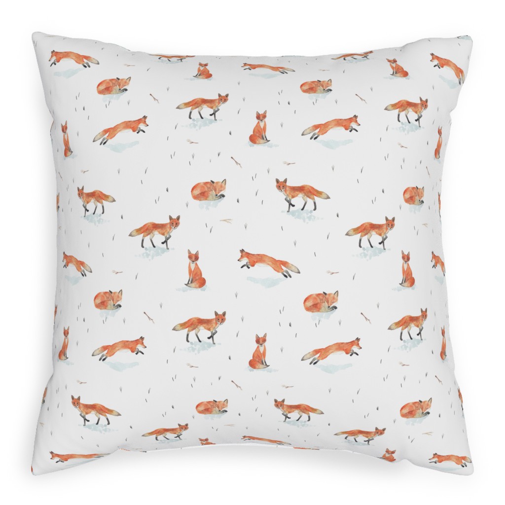 Winter Fox Pillow, Woven, White, 20x20, Double Sided, Orange, Orange