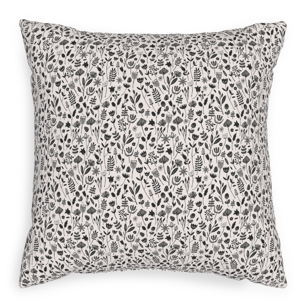 Folk Botanical Print - Neutral Pillow, Woven, White, 20x20, Double Sided, Beige