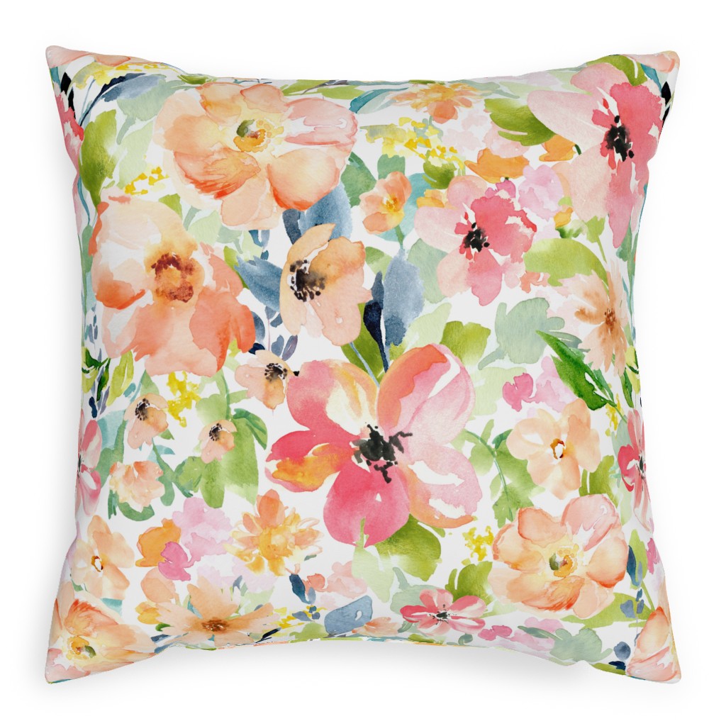 Floral Love Print Pillow, Woven, White, 20x20, Double Sided, Multicolor
