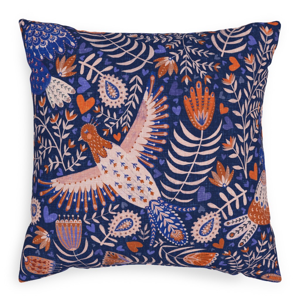 All My Birds - Blue Pillow, Woven, White, 20x20, Double Sided, Blue, True Blue