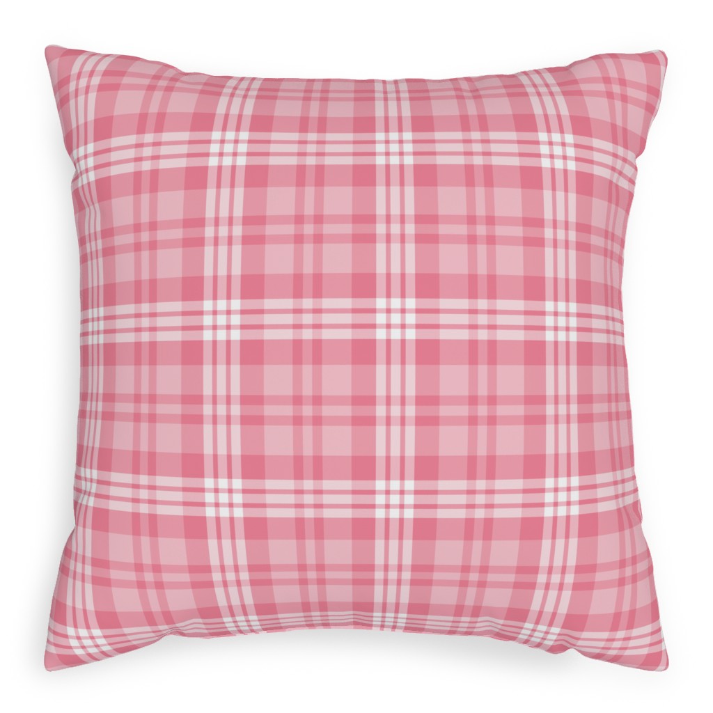 Plaid Pattern Pillow, Woven, White, 20x20, Double Sided, Pink, Penelope