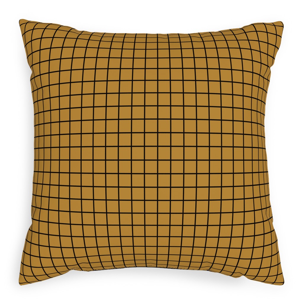 Square Grid Pillow, Woven, White, 20x20, Double Sided, Brown, Golden