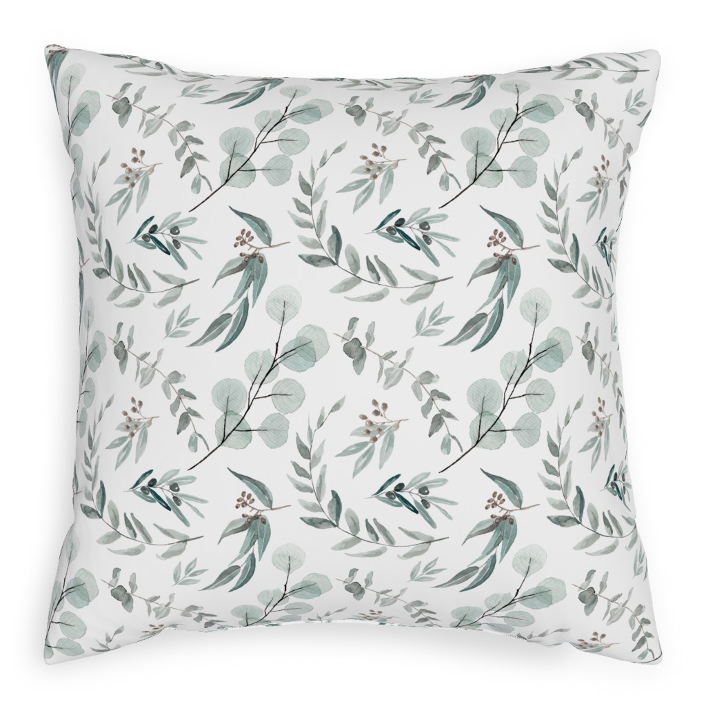 Eucalyptus Leaves Pillow, Woven, White, 20x20, Double Sided, Green, Classic Green
