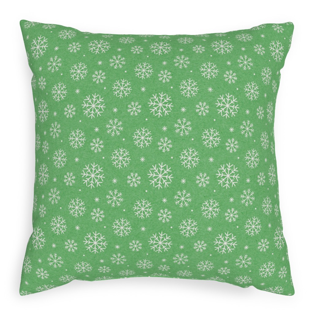 Snowflakes on Mottled Green Pillow, Woven, White, 20x20, Double Sided, Green