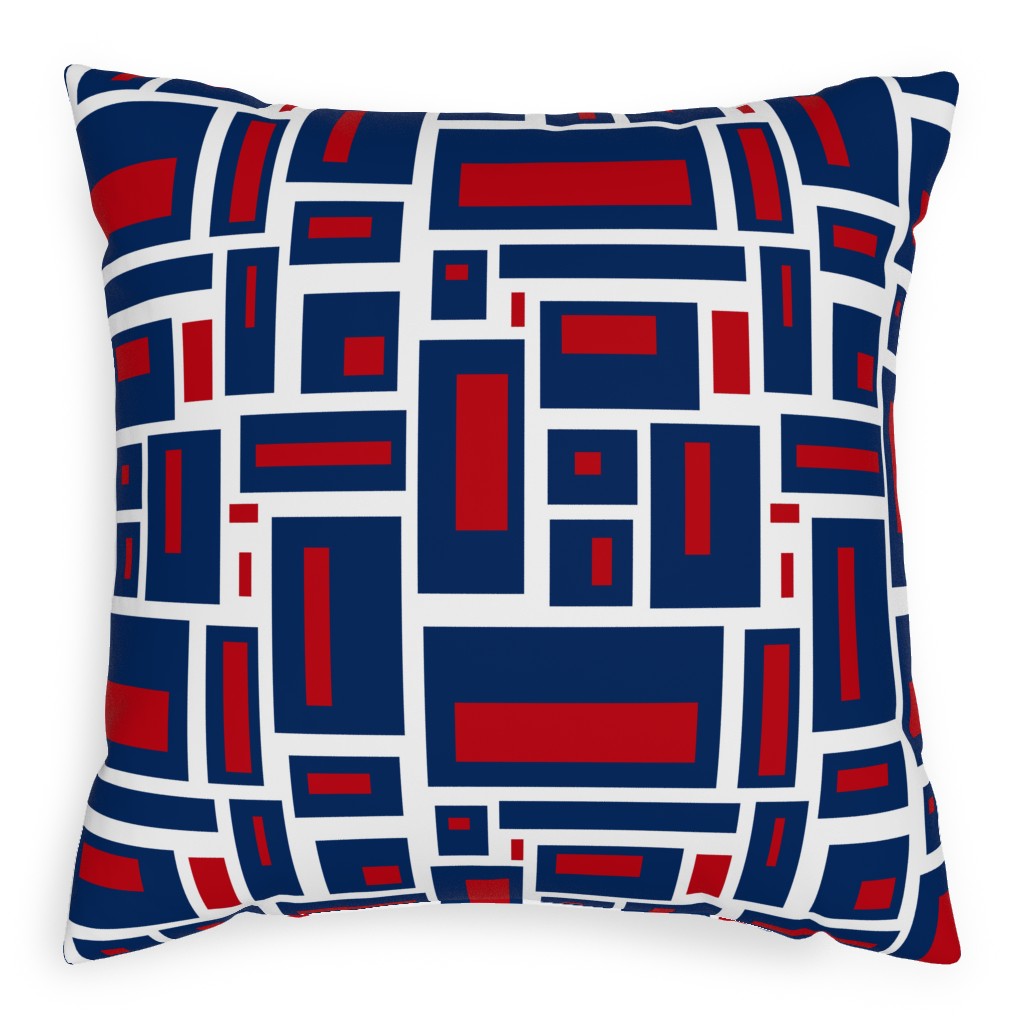Geometric Rectangles in Red, White and Blue Pillow, Woven, White, 20x20, Double Sided, Blue