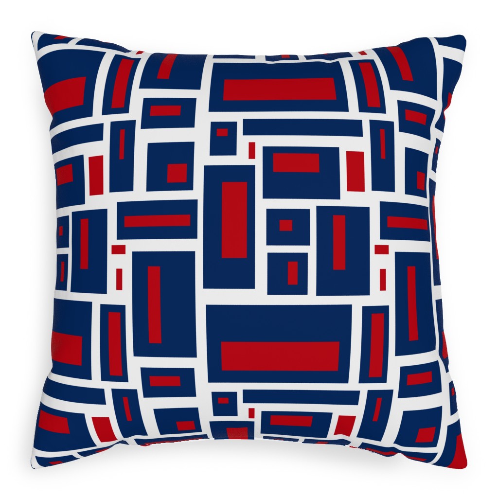 Geometric Rectangles in Red, White and Blue Pillow, Woven, White, 20x20, Double Sided, Blue, True Blue