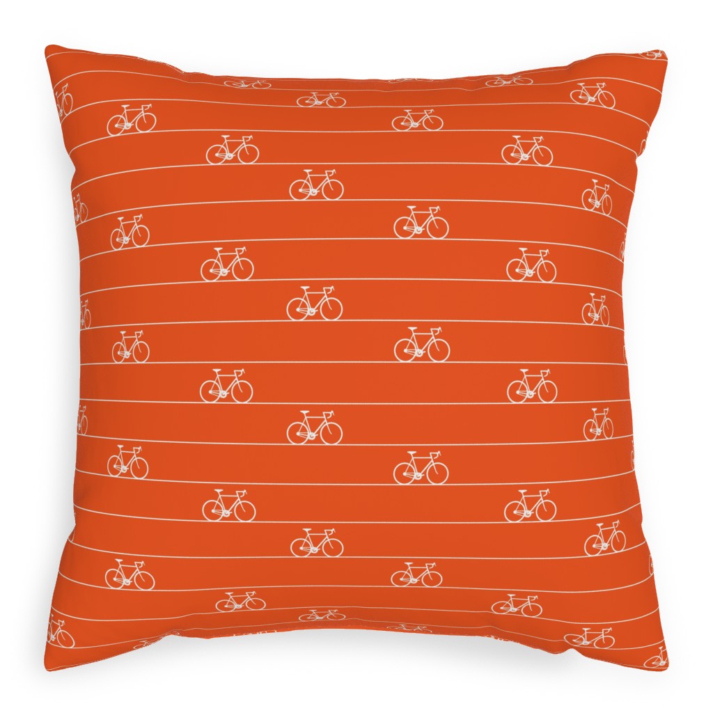 Biking Pillow, Woven, White, 20x20, Double Sided, Orange