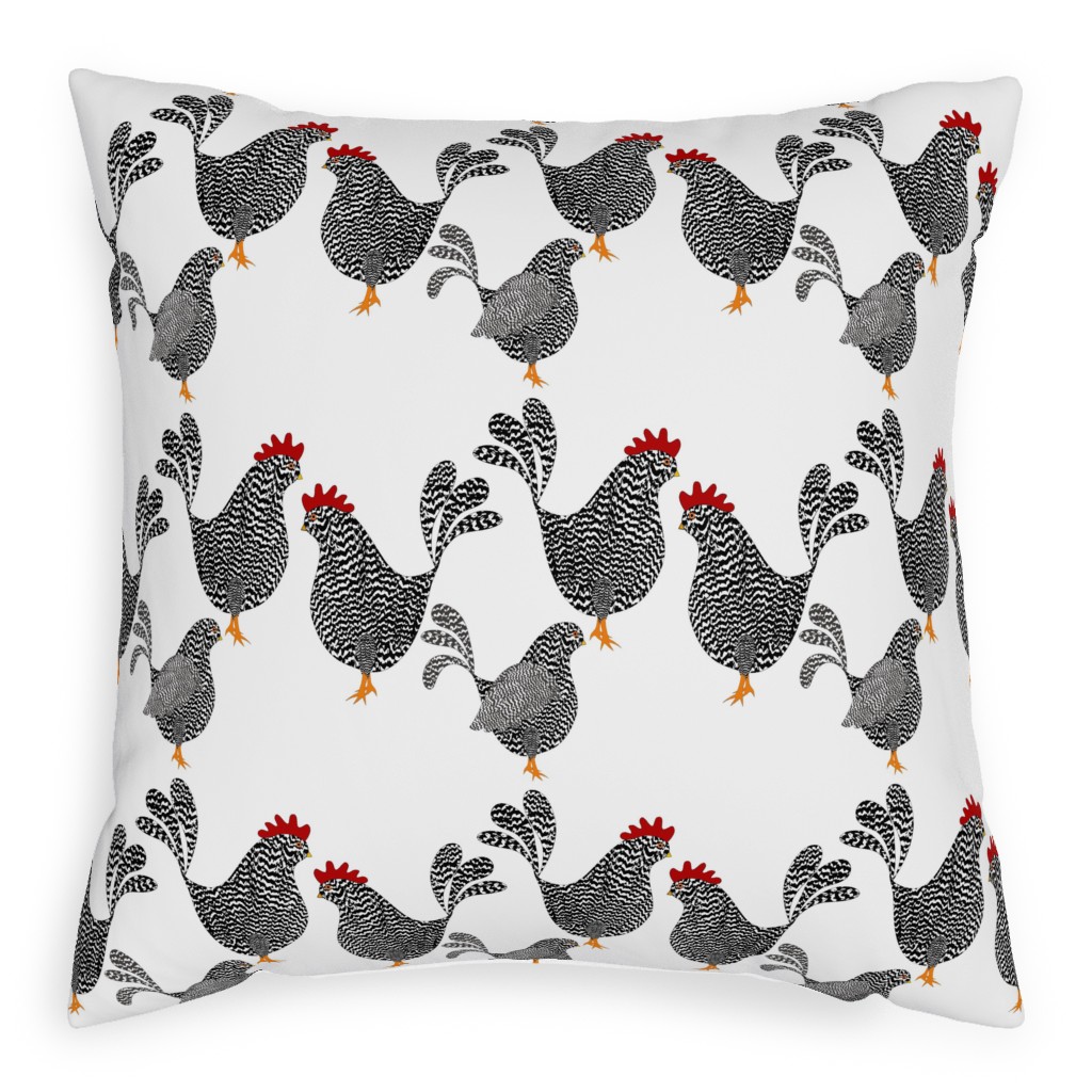 Chick Chick Chickens - Black and White Pillow, Woven, White, 20x20, Double Sided, White