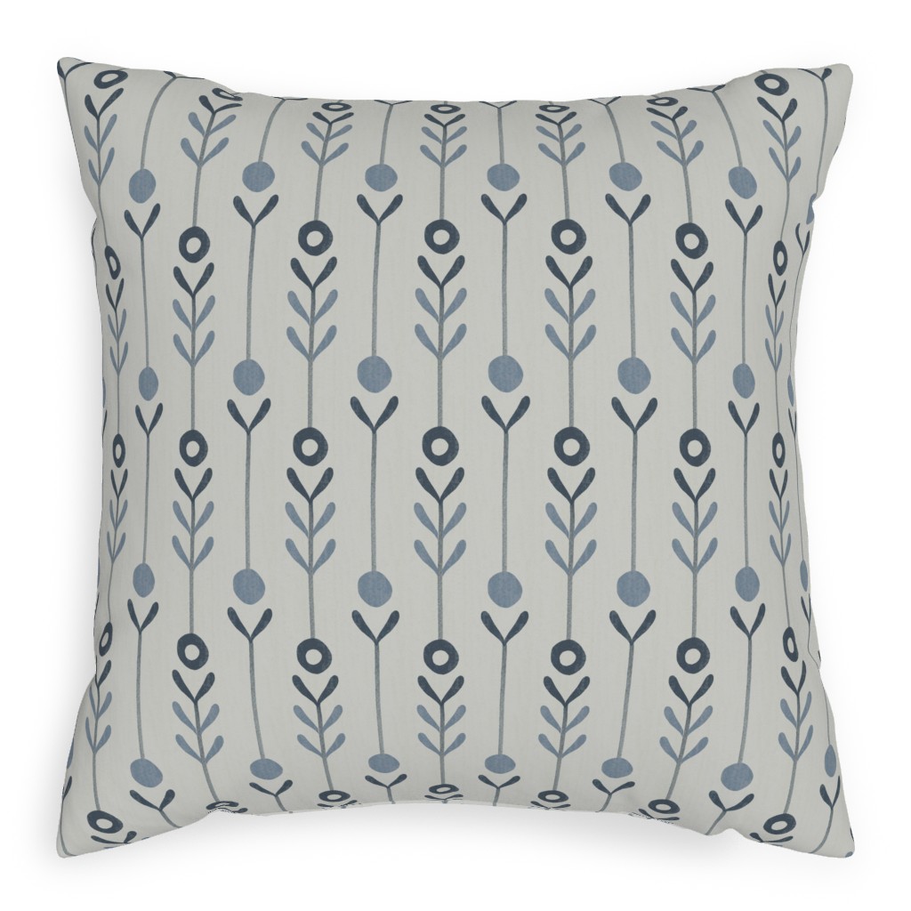 Farmhouse Flowers - Line Art Pillow, Woven, White, 20x20, Double Sided, Blue, True Blue