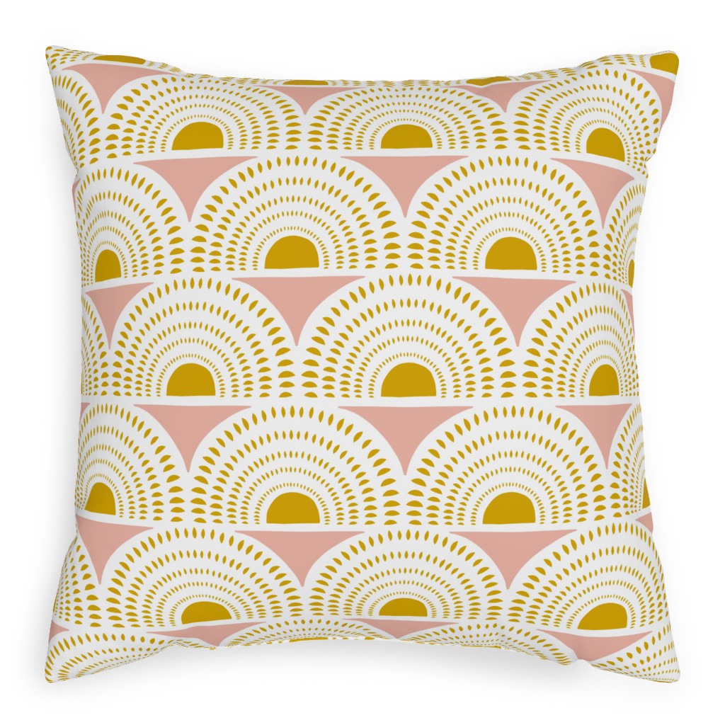 Aurora Geometric - Blush and Goldenrod Pillow, Woven, White, 20x20, Double Sided, Yellow
