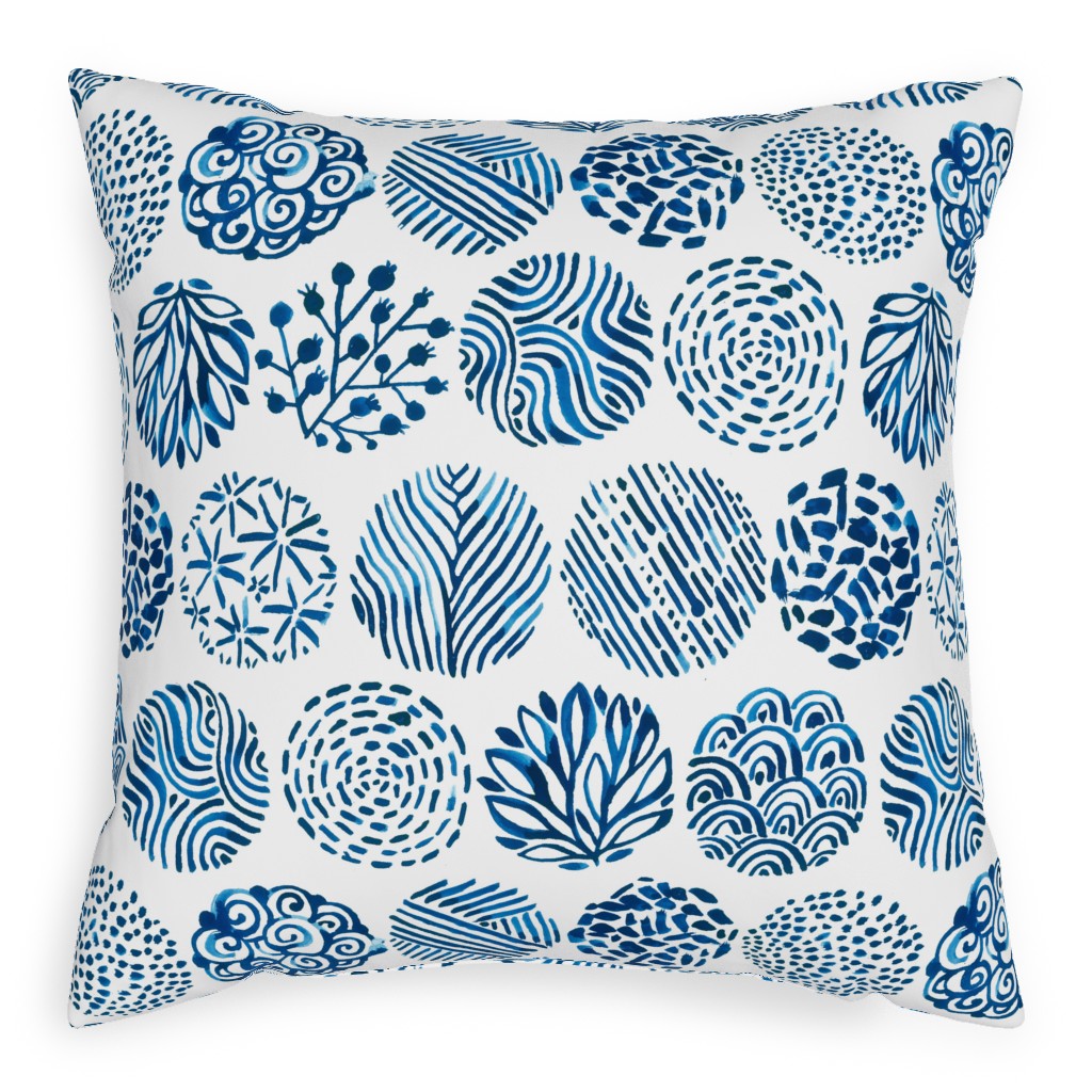 Watercolor Circles of Nature - Blue Pillow, Woven, White, 20x20, Double Sided, Blue, True Blue