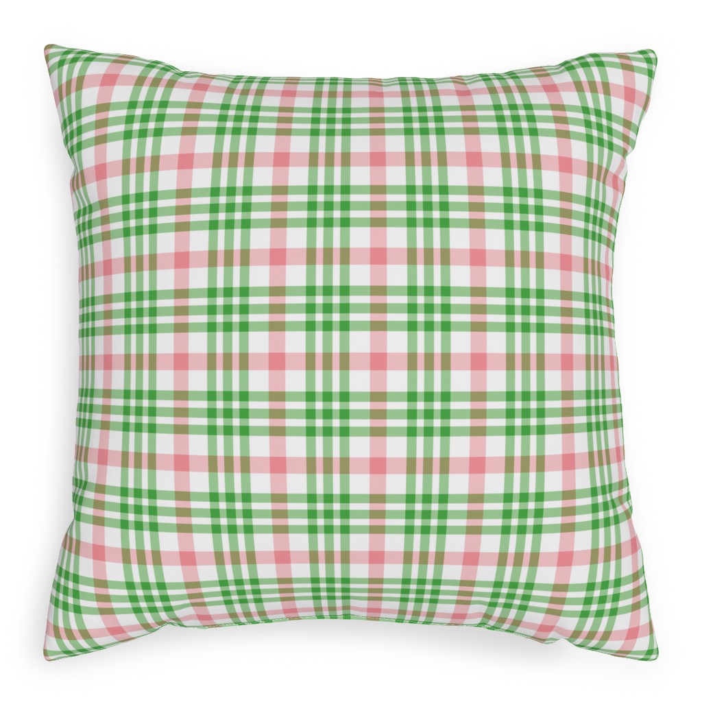 Pink, Green, and White Plaid Pillow, Woven, White, 20x20, Double Sided, Green