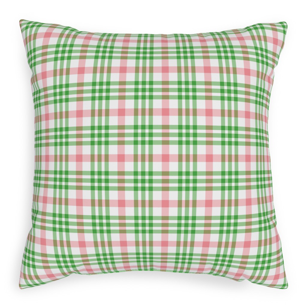 Pink, Green, and White Plaid Pillow, Woven, White, 20x20, Double Sided, Green, Classic Green