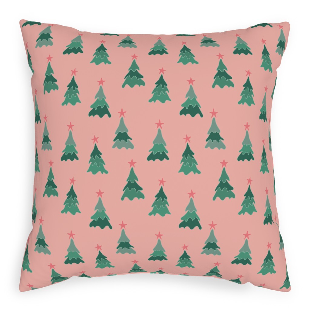 Modern Christmas Trees Pillow, Woven, White, 20x20, Double Sided, Pink