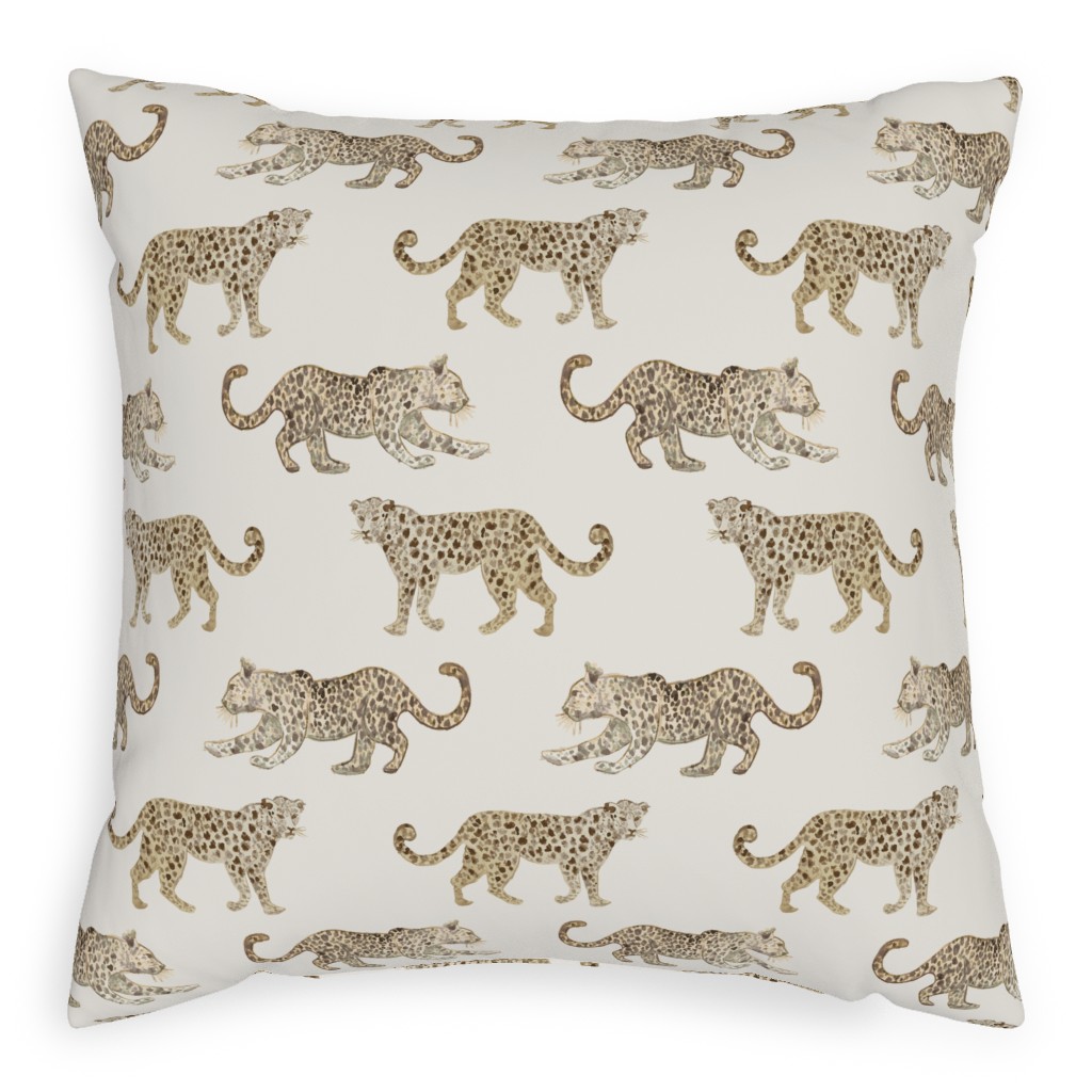 Leopard Parade Pillow, Woven, White, 20x20, Double Sided, Beige