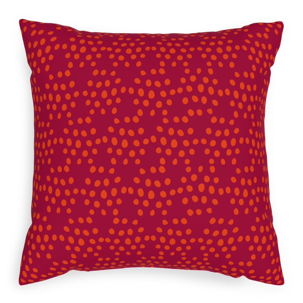 Hexagon Dots - Red and Orange Pillow, Woven, White, 20x20, Double Sided, Red