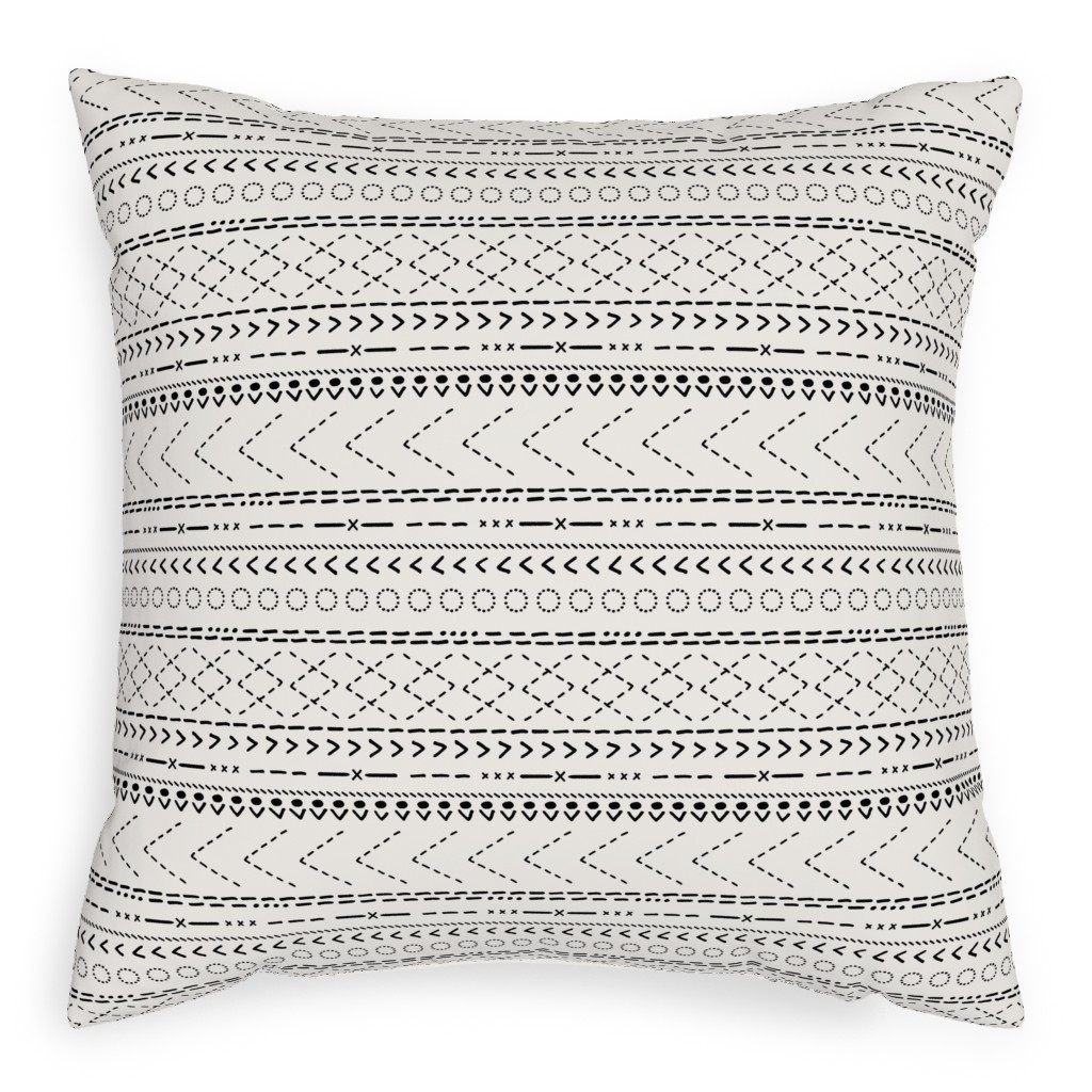 Minimal Mudcloth Bohemian - Light Pillow, Woven, White, 20x20, Double Sided, Beige
