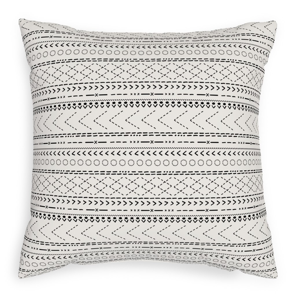Minimal Mudcloth Bohemian - Light Pillow, Woven, White, 20x20, Double Sided, Beige, Pearl