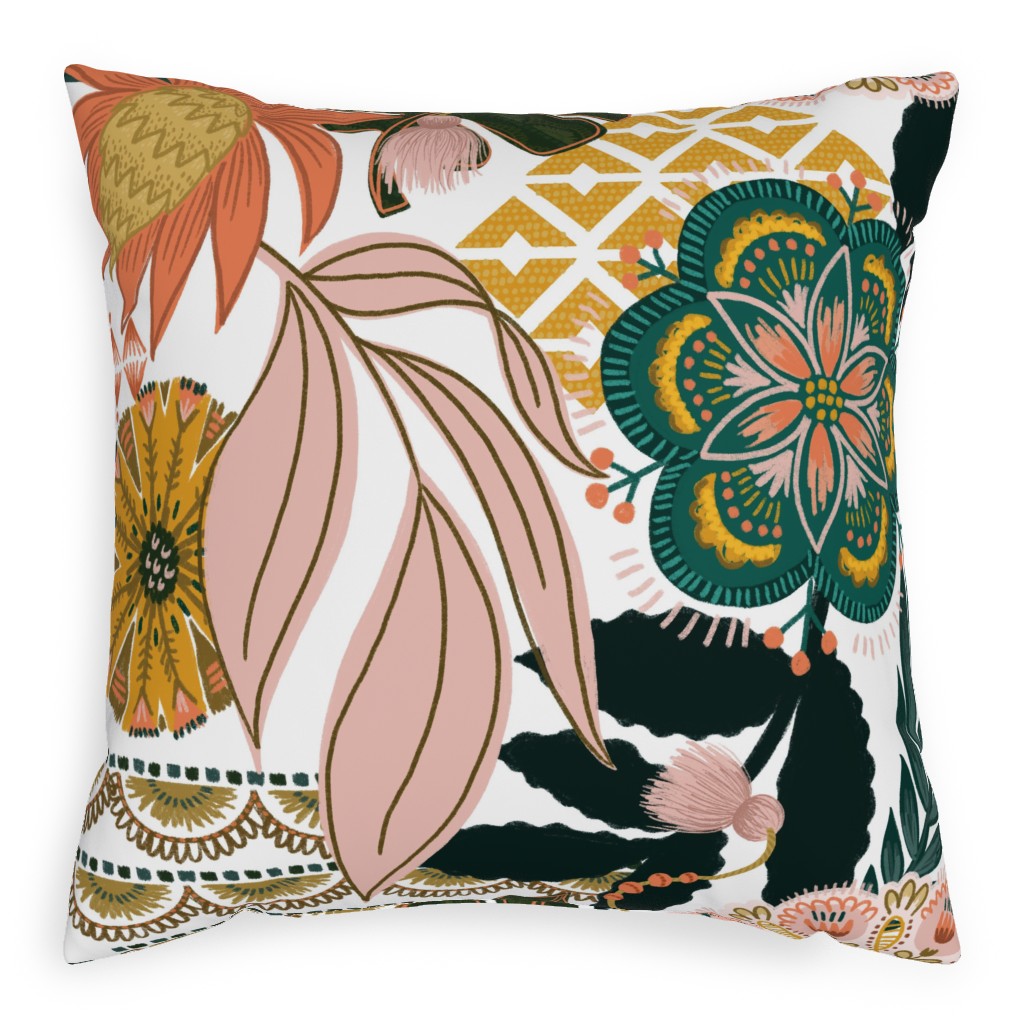 Boho Tropical Pillow, Woven, White, 20x20, Double Sided, Multicolor, White