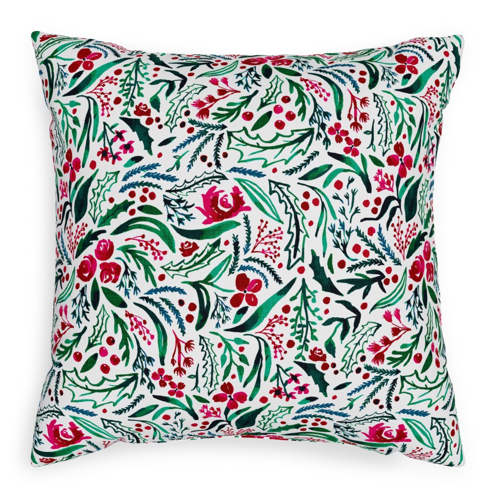 Noel Collection - Loose Floral Pillow, Woven, White, 20x20, Double Sided, Multicolor