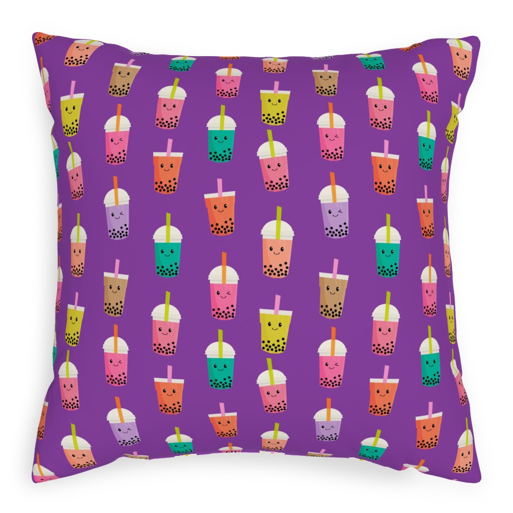 Boba Tea Pillow, Woven, White, 20x20, Double Sided, Purple, Lupin