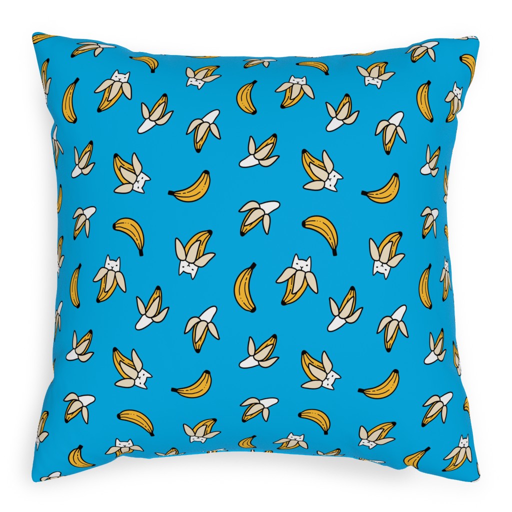 Funny Yummy Banana Cats - Blue Pillow, Woven, White, 20x20, Double Sided, Blue, True Blue