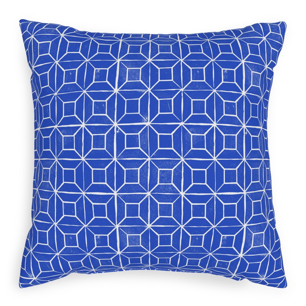 Geometric Lino - Cobalt Pillow, Woven, White, 20x20, Double Sided, Blue