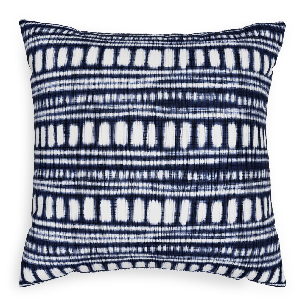 Shibori - Organic and Loose Lines and Dots Pillow, Woven, White, 20x20, Double Sided, Blue, True Blue