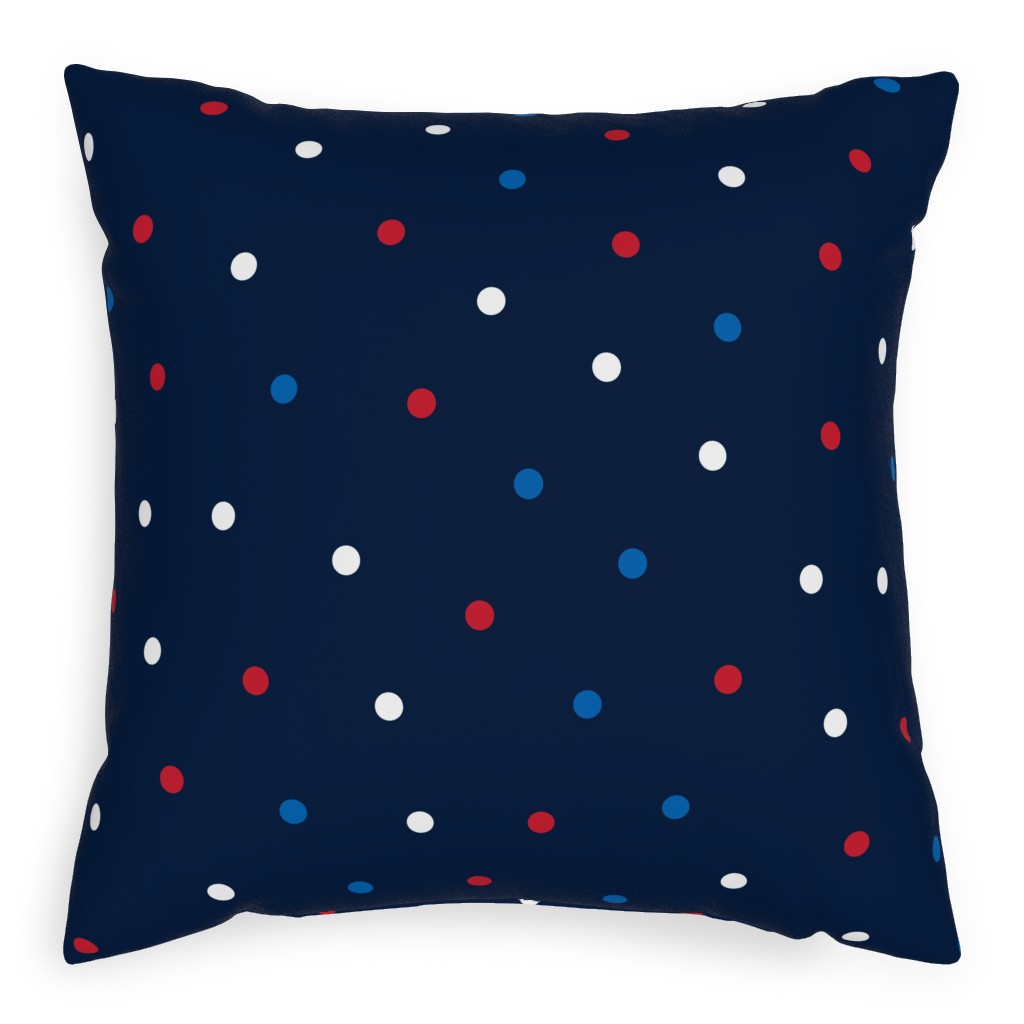Mixed Polka Dots - Red White and Royal on Navy Blue Pillow, Woven, White, 20x20, Double Sided, Blue