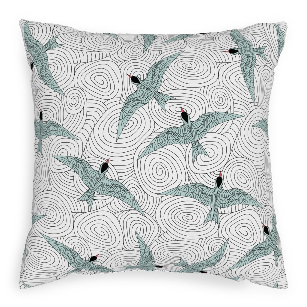 Arctic Flying Terns Pillow, Woven, White, 20x20, Double Sided, Green, Classic Green