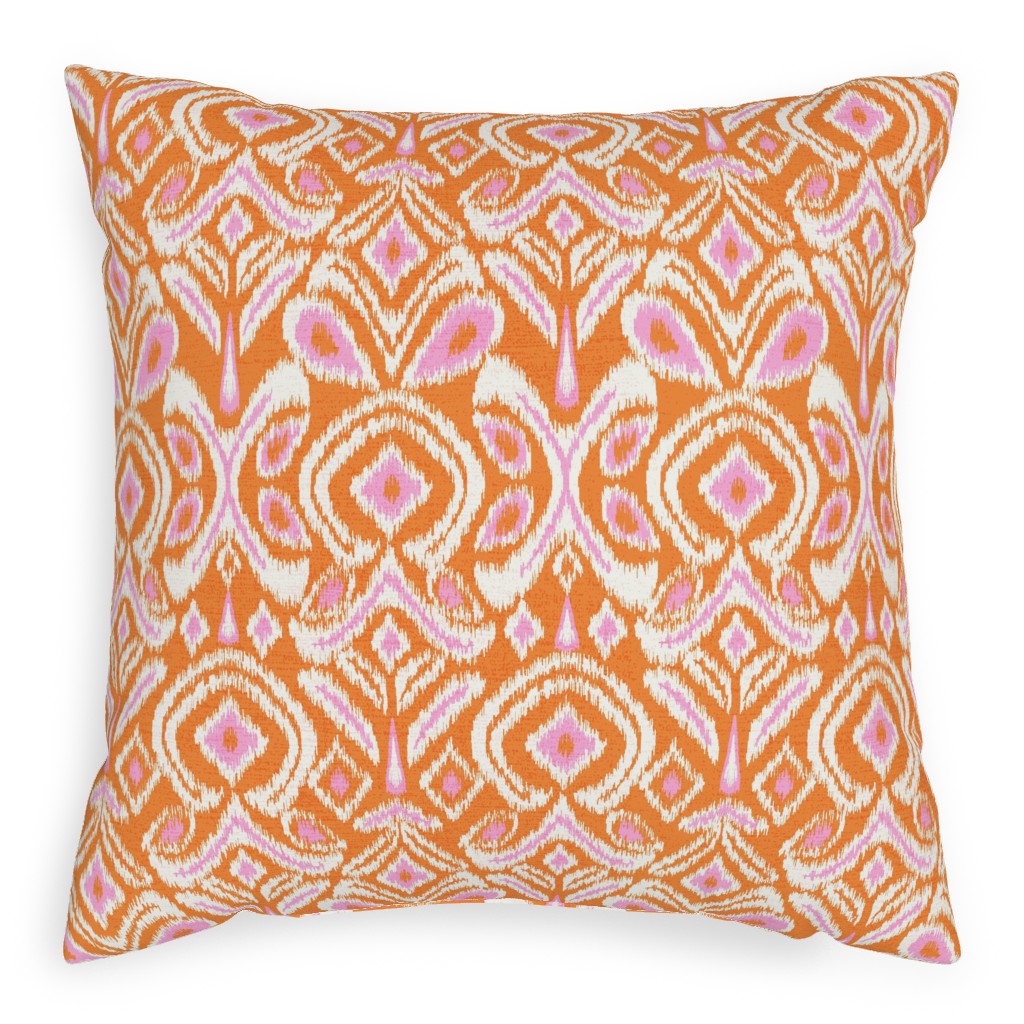 Ikat Flower - Orange and Pink Pillow, Woven, White, 20x20, Double Sided, Orange