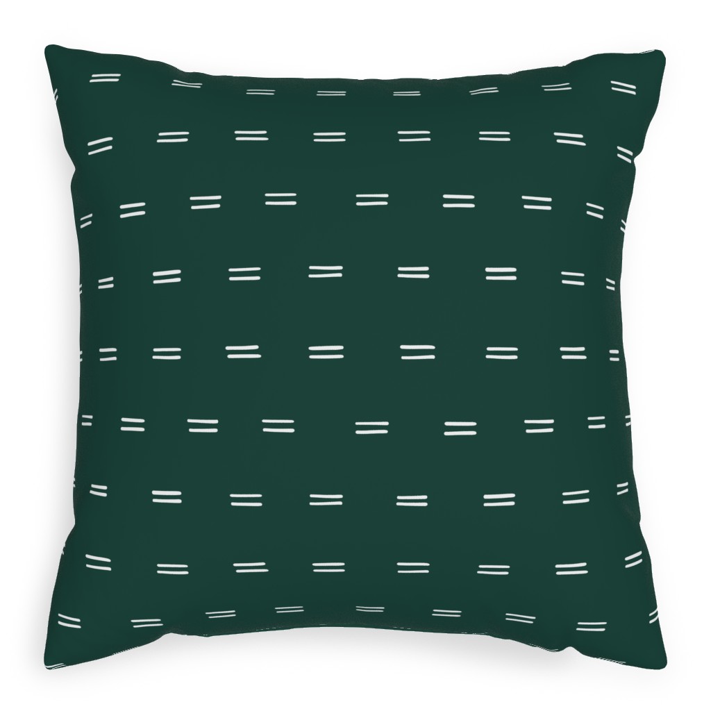 Parallel Lines Hand Drawn Mudcloth on Bottle Green Pillow, Woven, White, 20x20, Double Sided, Green
