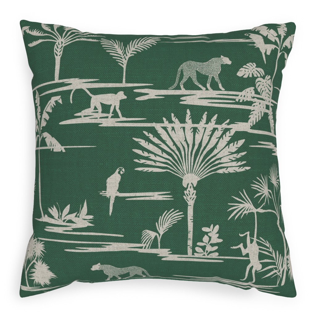 Jungle Thrive - Green Pillow, Woven, White, 20x20, Double Sided, Green