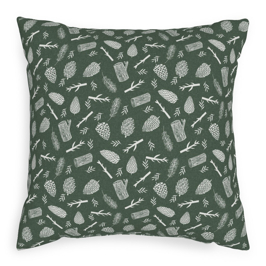 Pinecones - Hunter Green Pillow, Woven, White, 20x20, Double Sided, Green