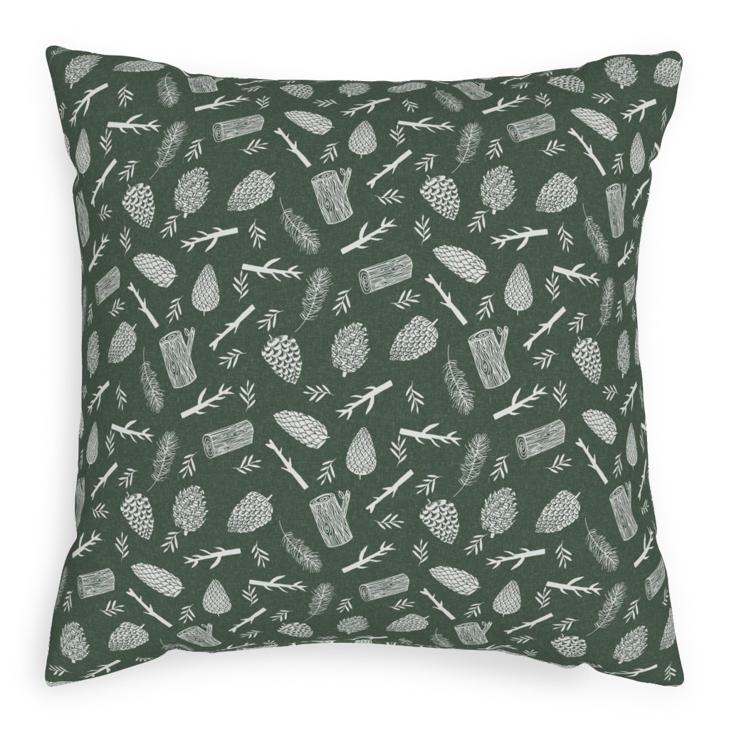Pinecones - Hunter Green Pillow, Woven, White, 20x20, Double Sided, Green, Classic Green