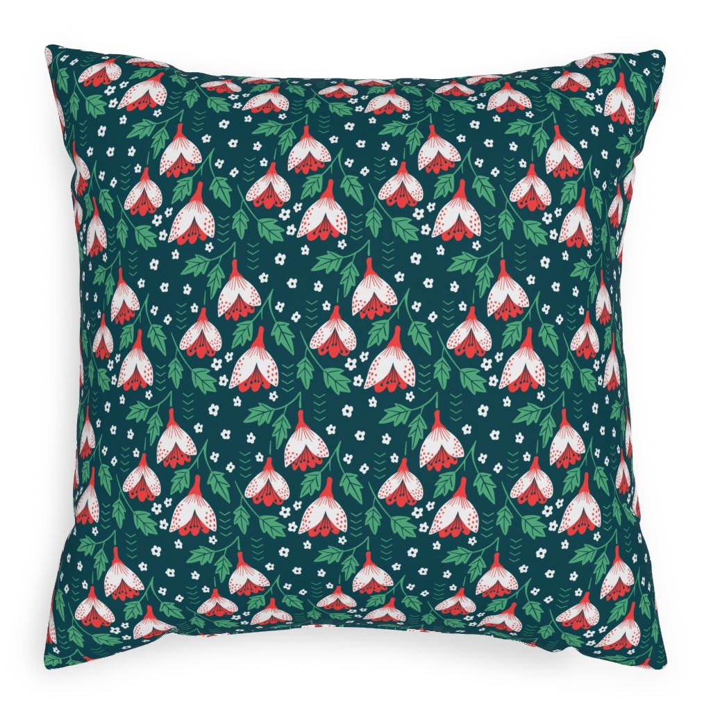 Christmas Flowers Pillow, Woven, White, 20x20, Double Sided, Green