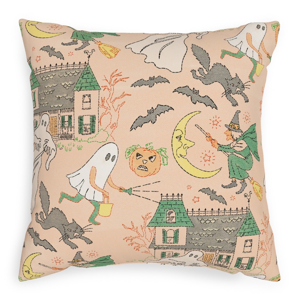 Halloween - Pink Pillow, Woven, White, 20x20, Double Sided, Multicolor