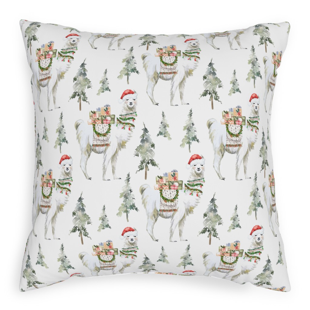 Winter Christmas Llama - Multi Pillow, Woven, White, 20x20, Double Sided, Multicolor
