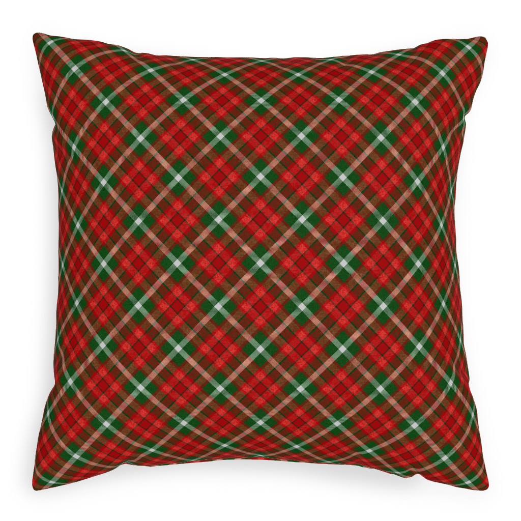 Christmas Plaid - Red and Green Pillow, Woven, White, 20x20, Double Sided, Red
