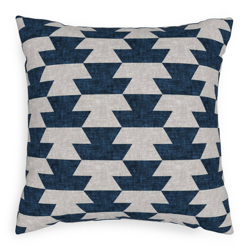 Boho Geometric Aztec - Stone & Denim Pillow, Woven, White, 20x20, Double Sided, Blue