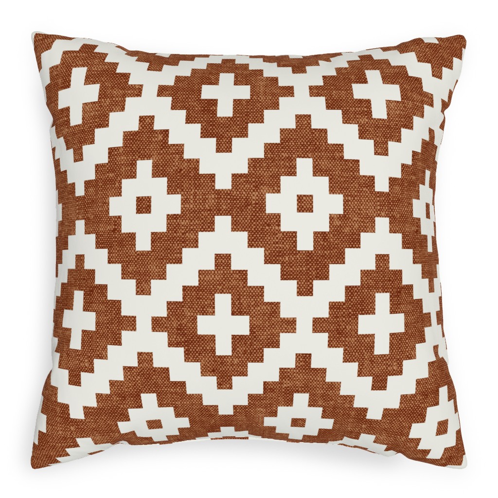 Geometric Woven Aztec - Ginger Pillow, Woven, White, 20x20, Double Sided, Brown, Brown