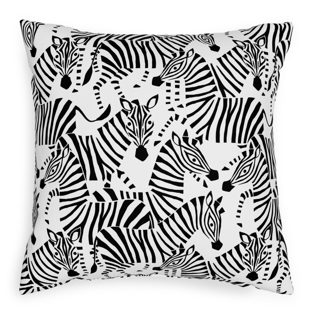 Zebras - Black & White Pillow, Woven, White, 20x20, Double Sided, Black