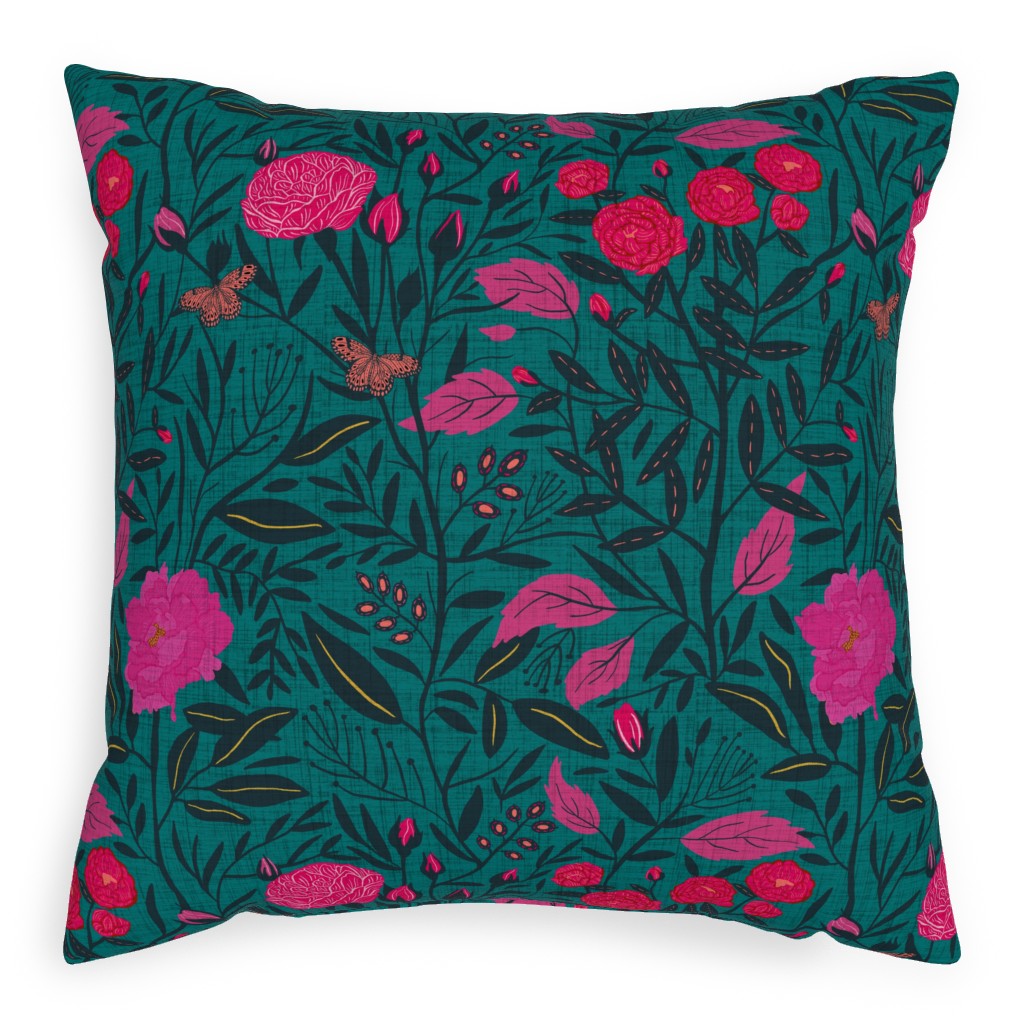 Modern Chintz Pillow, Woven, White, 20x20, Double Sided, Green, Classic Green