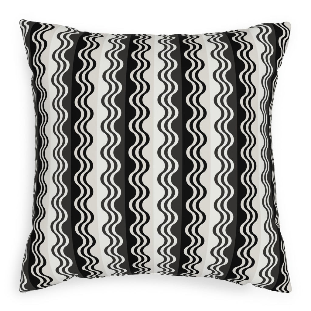 Sea Shell Waves - Grey Pillow, Woven, White, 20x20, Double Sided, Black, Black
