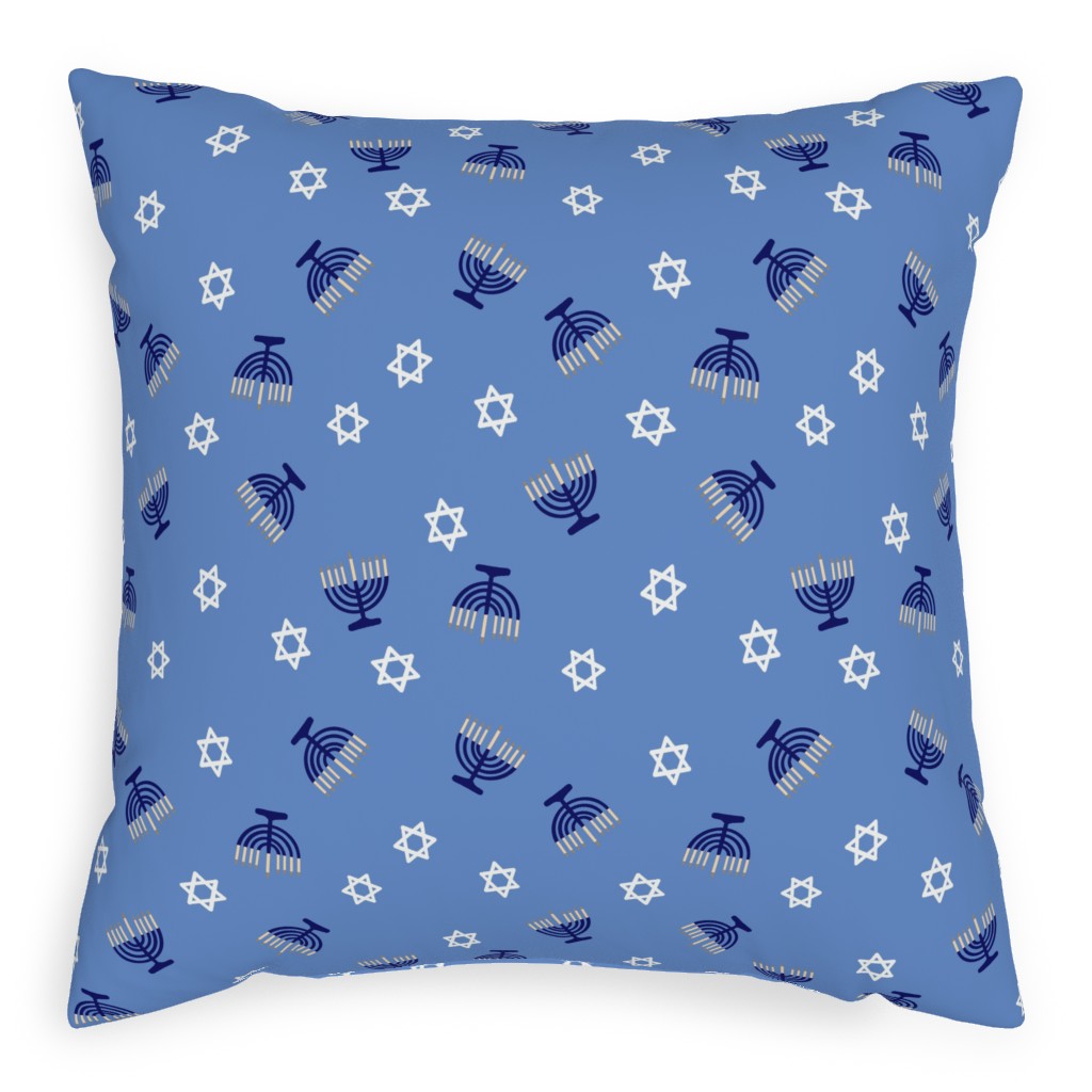 Hanukkah - Blue Pillow, Woven, White, 20x20, Double Sided, Blue